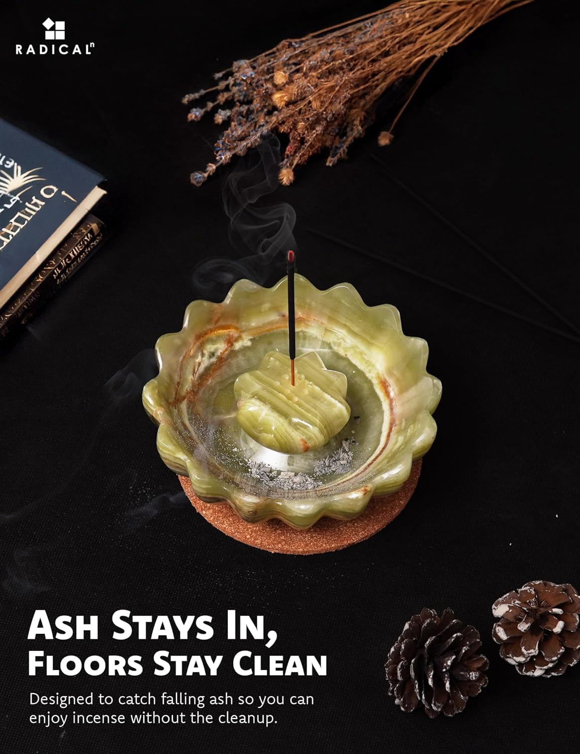 Radicaln Marble Incense Holder 5.5 inches Green Handmade Incense Stick Holder for Palo Santo Holder, Ideal Marbles Ashtray and Incense Holder Marble for Bedroom