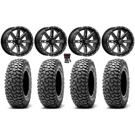 MSA Boxer 15" Wheels Milled 32" RocScraper Tires Can-Am Maverick X3 / Honda Pioneer 1000 / Talon
