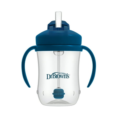 Dr. Brown's Milestones Baby's First Straw Cup, Training Cup with Weighted Straw, 9oz/270ml, Dark Blue, 6m
