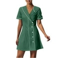 thumbnail image 2 of Xysaqa Scrub for Women Short Sleeve Work Uniforms Collar Buttons V Neck Midi Dress Solid Color Nursing Scrub Dress Holiday Nurse Workwear S-2XL Summer Savings, 2 of 6