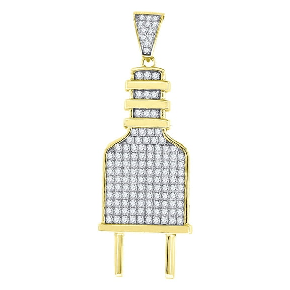 Yellow-tone 925 Sterling Silver Mens Cubic Zirconia Cluster Plug Charm Pendant Necklace for Men