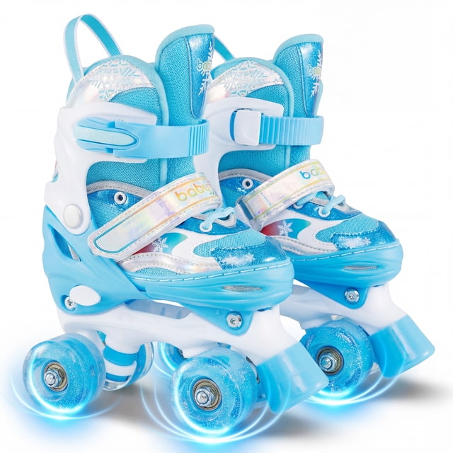 Gymax Patins à Roulettes pour Enfants 4 Tailles Réglables Patins Quad avec Roues Lumineuses pour Sports Bleu Marine