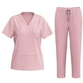 thumbnail image 1 of Nurse Uniform Set for Women with V-Neck Top and Elastic Drawstring Waist Pants, Four-Way Stretch Fabric, Multiple Pockets, Breathable, Dry-Cleanable, Regular Length, 1 of 8