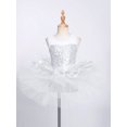 thumbnail image 3 of Oyolan Kids Girls Shiny Sequins Ballet Gymnastic Tutu Dress Layered Skirt Skating Performance Costume White 12, 3 of 7
