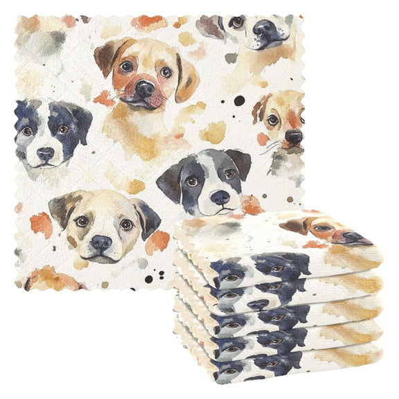 6 Pieces of Kitchen Towels 11x11Inch Kitchen Dish Cloths Kitchen Dish Towels Reuseable Cleaning Cloths Watercolor Dogs