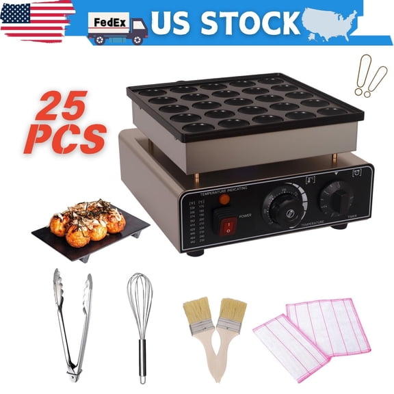 25 Holes Pancake Maker Nonstick Baking Maker Cupcake Maker Machine Baking Maker with Stainless Steel Material Control Panel Waterproof Switch 900W for Homemade Cake Pops and Pan Cake