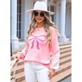 thumbnail image 5 of Women Cute Sweater Y2k Long Sleeve Crew Neck Knit Sweaters Aesthetic Pullover Top Pink L, 5 of 9