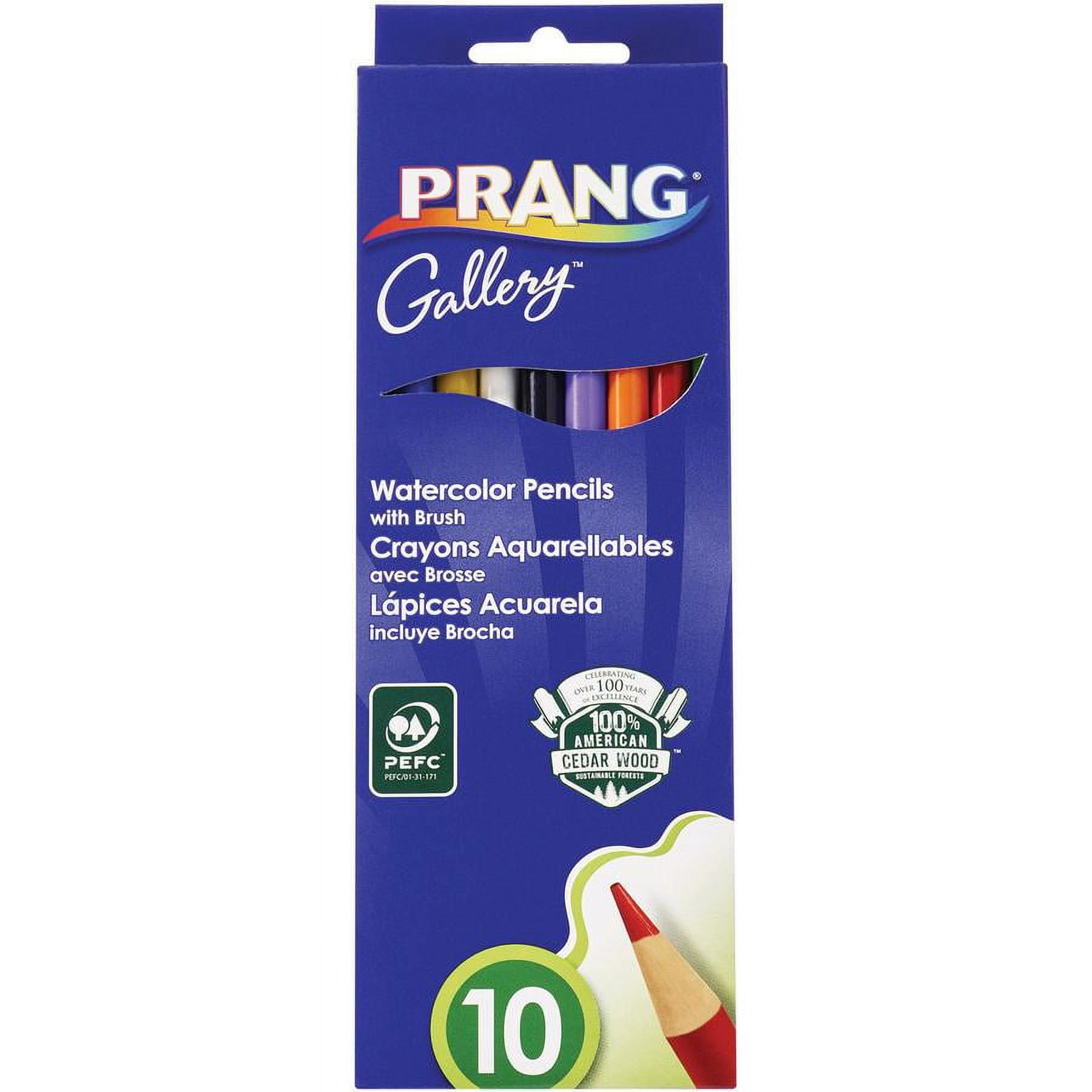 Prang Sharpened Watercolor Pencils - Red, Orange, Yellow, Green, Blue,  Violet, Light Blue, Black, Brown, White Lead - 10 / Pack - Comp-U-Charge Inc