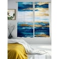 thumbnail image 3 of Blue Gold Graffiti Sheer Curtains for Living Room Bedroom, Light-filtering Sheer Curtain, Retro Brush Rod Pocket Voile Window Treatment Drapes, 52’’Wx72’’L, 2 Panels Set, 3 of 7