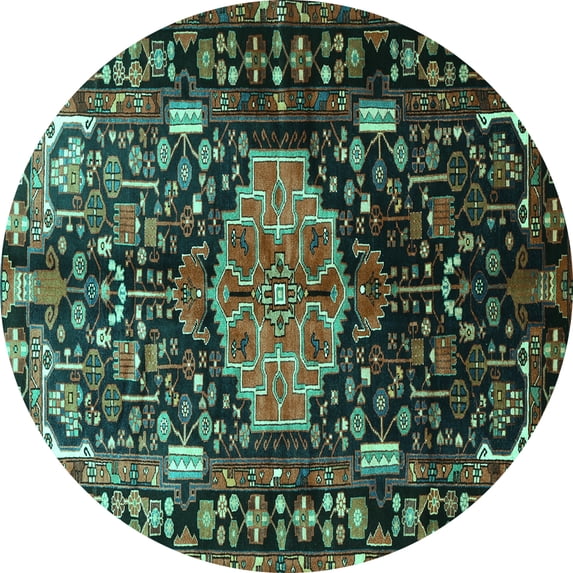 Ahgly Company Machine Washable Indoor Round Persian Turquoise Blue Traditional Area Rugs, 5' Round