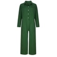 thumbnail image 4 of SDNall Plus Size Jumpsuits for Women Casual Solid Long Sleeve Turn Down Collar Cotton Linen Romper Long Playsuit Jumpsuit Wide Leg Rompers for Women (Green, Sizes S-XXXXXL), 4 of 9