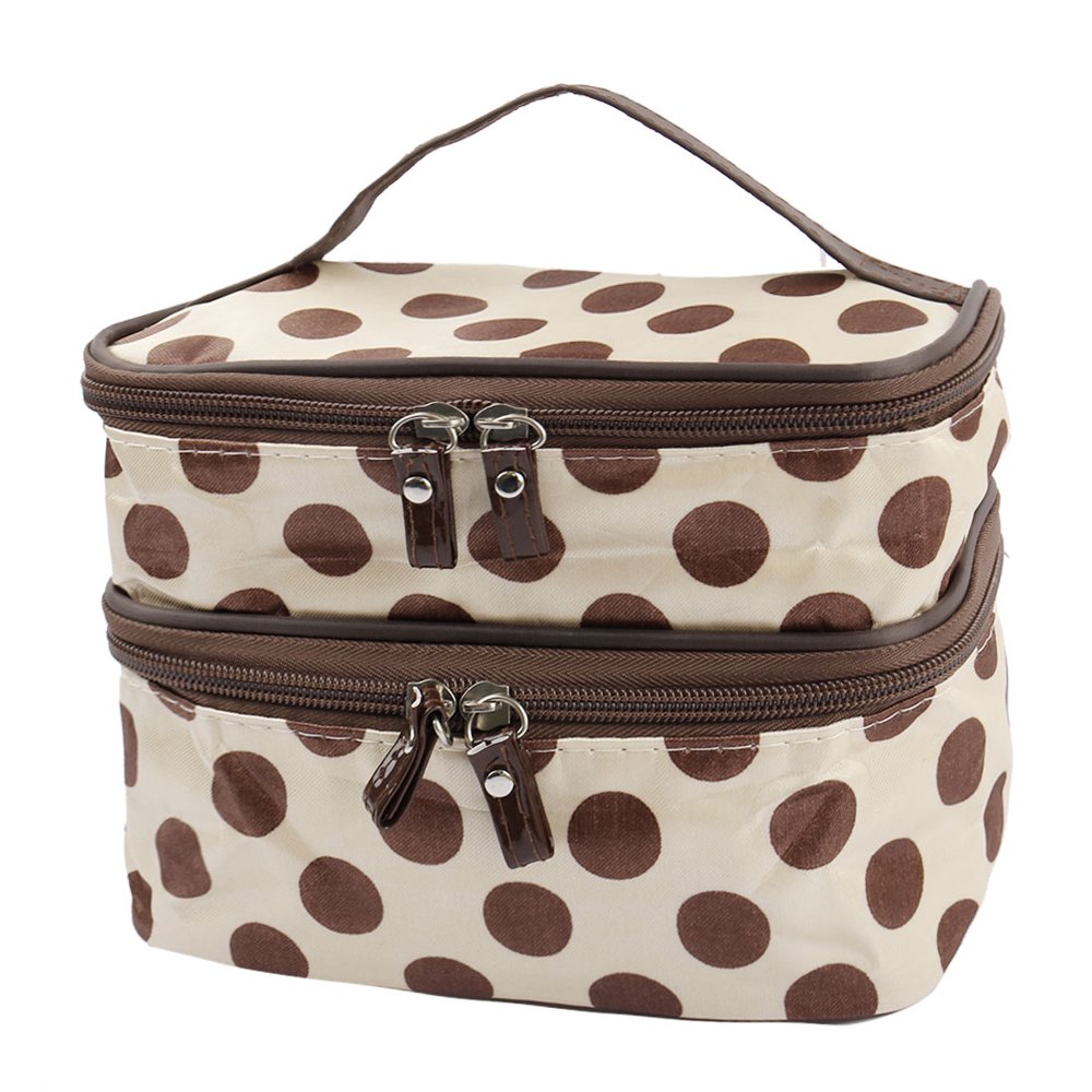 Travel Cosmetic Makeup Bag Organizer Double Layer Dot Pattern Toiletry