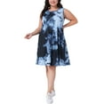 thumbnail image 1 of Vestido de verano sin mangas de talla grande para mujer Agnes Orinda, con cuello redondo, midi, de playa, con bolsillos, 3X, negro y gris, 1 of 5