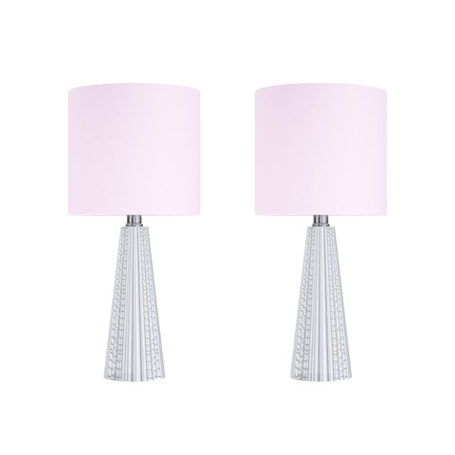 Grandview Gallery 16 Inch Glass Lamp w/ Light Pink Linen Shade, Set of 2
