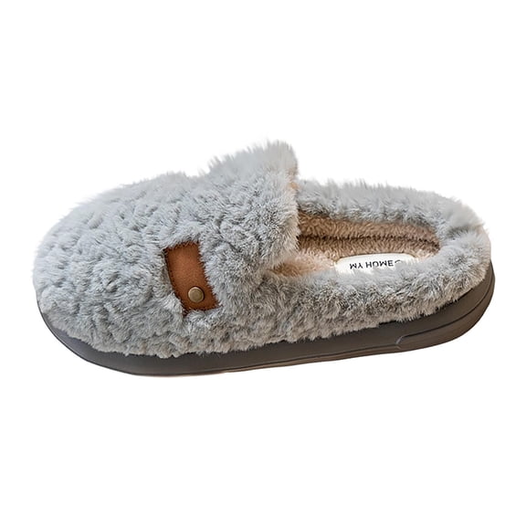P-987 Gray Mens Winter Home Thick Bottom Warm Lightweight Slippers Casual Couple Style Indoor Footwear Men