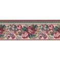thumbnail image 2 of Bordure de Papier Peint Floral Classique Roses Rouges et Feuilles Vertes sur Fond Beige, Taille 7 Pouces par 15 Pieds FR852B, 2 of 4