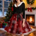 thumbnail image 4 of Women's Fashion V-Neck Casual Slim Christmas Printed Long Sleeve Hair Collar Dresses for Elegant Holiday Events and Parties,Wine,5XL, 4 of 4