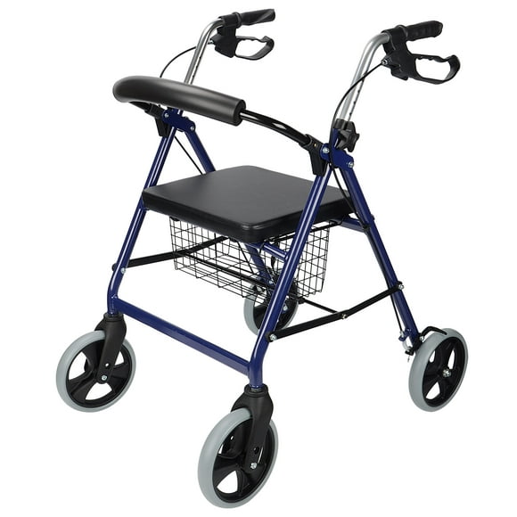 4 Wheel Rollator Walker with Seat,  Folding Aluminium Walker with Fold Up Removable Back Support and 8-inch Wheels Supports up to 300 lbs