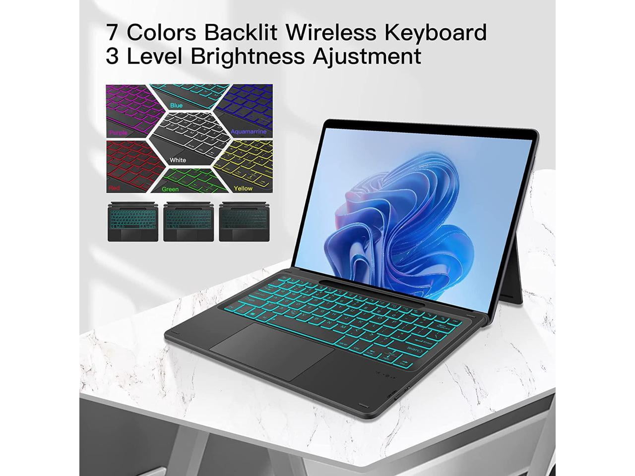 Type Cover for 13 inch Microsoft Surface Pro 9 / Pro 8 / Pro X, Wireless Thin Bluetooth Keyboard with Trackpad, 7 Colors Backlit, Pencil Holder