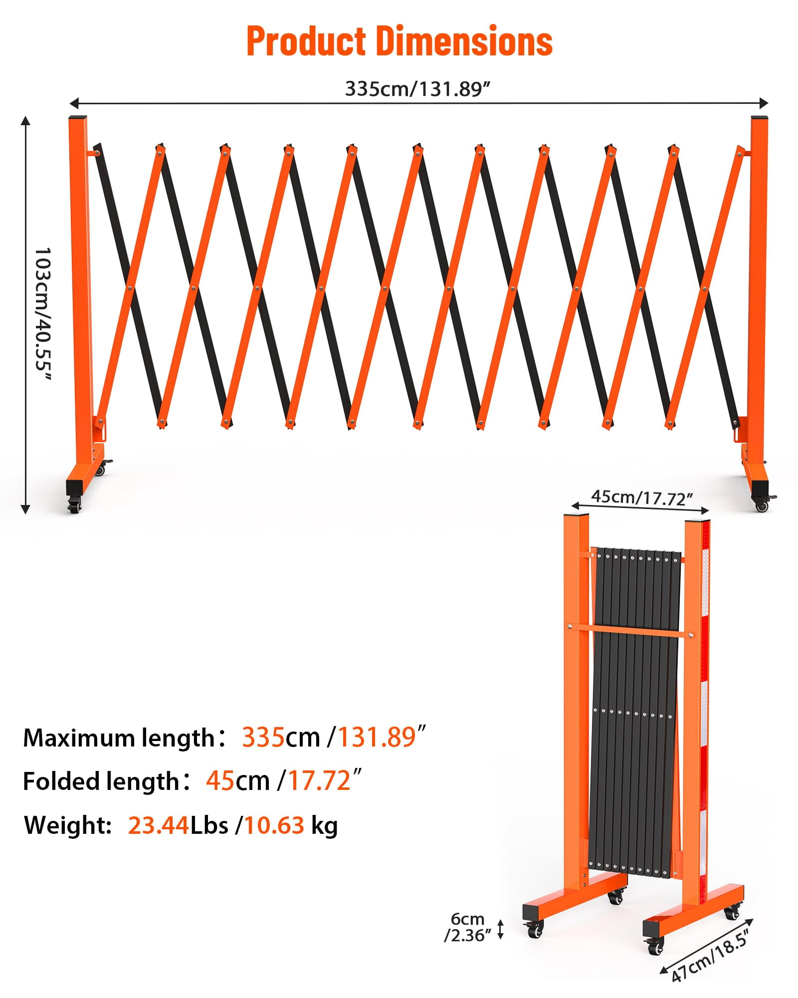 Towallmark Metal Expandable Barricade Gate Outdoor with Brake Wheels, 11FT Folding Security Barrier Gate, Versatile Portable Traffic Barricade Fence for Home, Yard