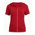 thumbnail image 7 of Besolor Hoodies for Women Short Sleeve Drawstring Zipper Jacket Sweatshirts Lightweight Casual Loose Workout Running Jackets with Pockets(Small,Red), 7 of 7