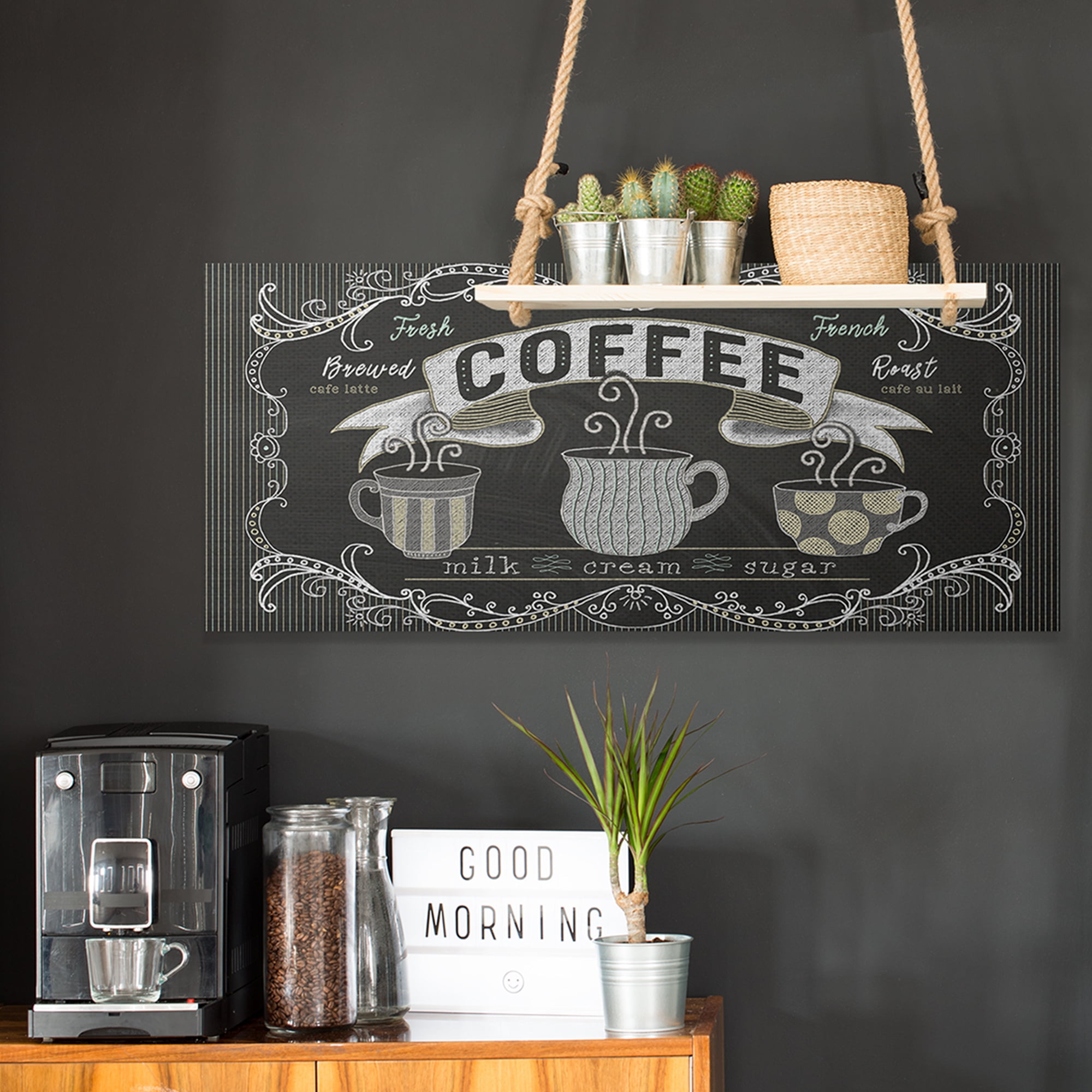 Stupell Industries Freshly Brewed Coffee Sign Parisian Pattern,20 x 48,Designed by Andi Metz