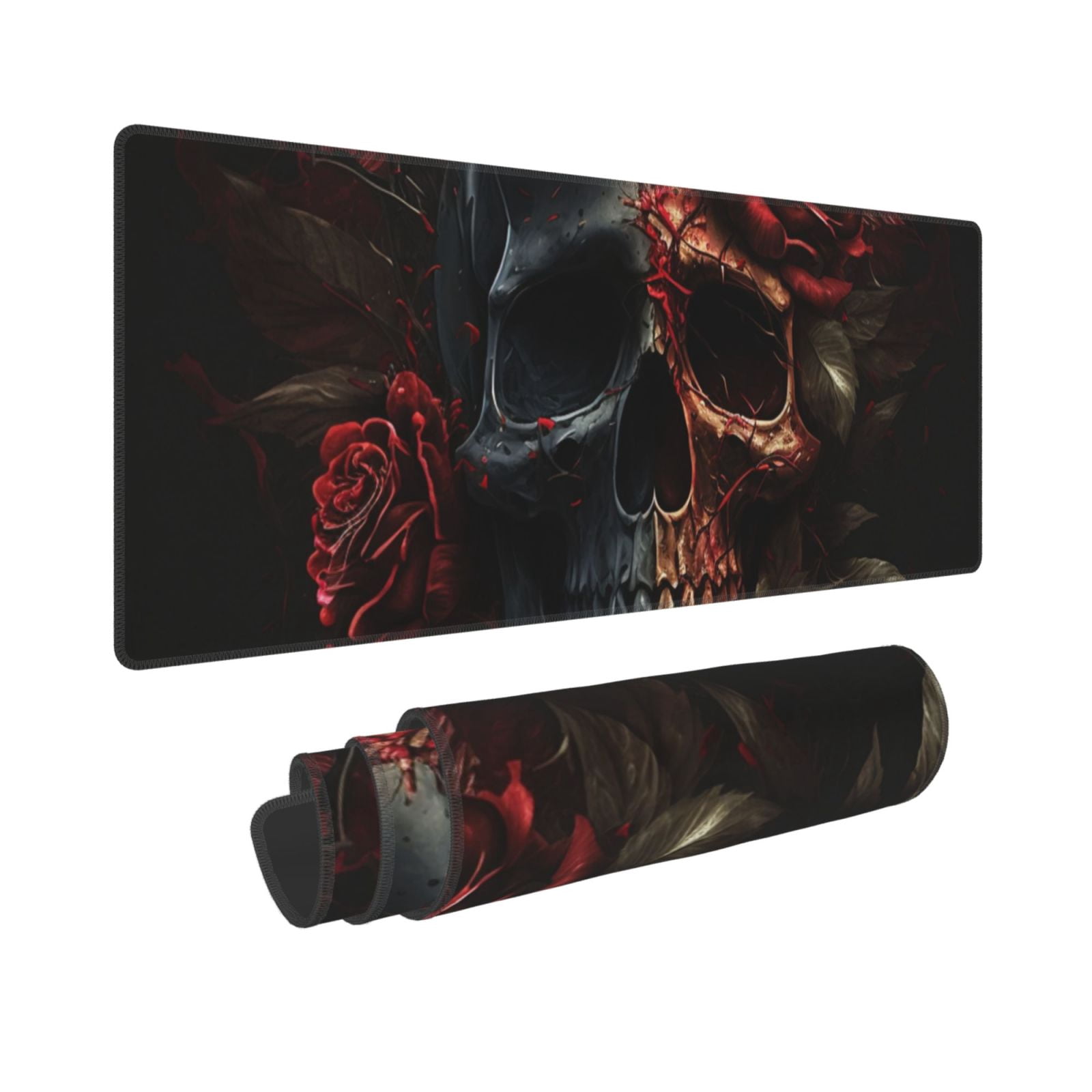 Blood Skull Roses Mouse Pad Extended Large Gaming Mousepad Non-Slip Rubber Big Keyboard Desk Mat 31.5 X 11.8 Inch