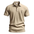 thumbnail image 4 of Ceisia Men's Faith Cross Print Polo Shirt Short Sleeve Casual Henley Shirt for Men Khaki XXL Gifts for Father, 4 of 8