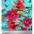 thumbnail image 1 of Soimoi Crepe Silk Fabric Leaves & Poppy Flower Printed Fabric 1 Yard 42 Inch Wide, 1 of 1