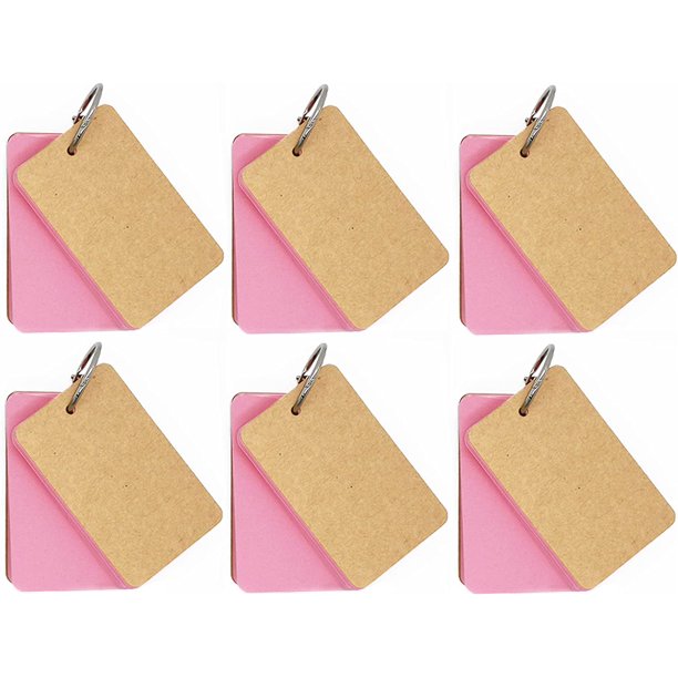 Blank Pink Index Cards with Binding Rings, Easy Flip Flashcards in Pack