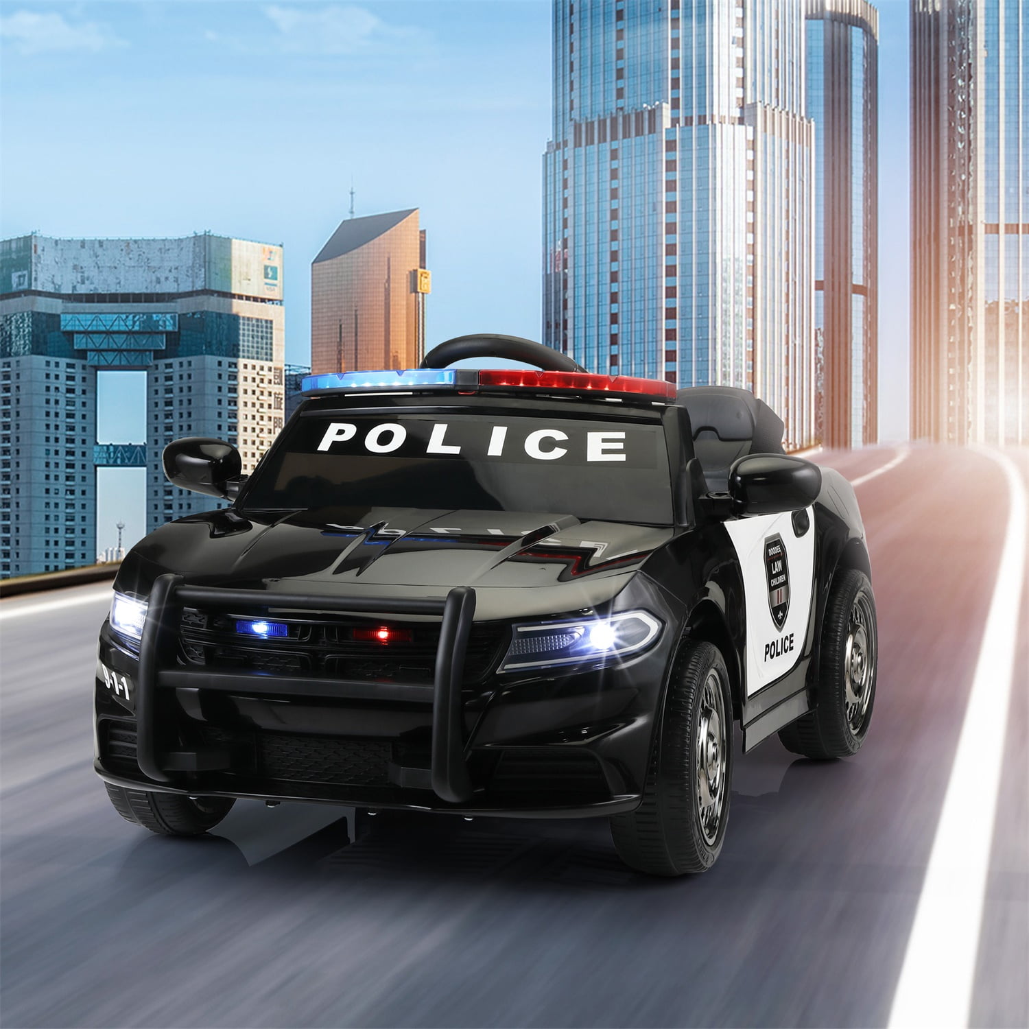 CIPACHO 6V Kids Ride On Police Car, RC Electric Vehicle Toy with MP3, Horn, Spring Suspension, Siren Flashing Light, Black CIPACHO 6V Kids Ride On Police Car, RC Electric Vehicle Toy with MP3, Horn, Spring Suspension, Siren Flashing Light, Black