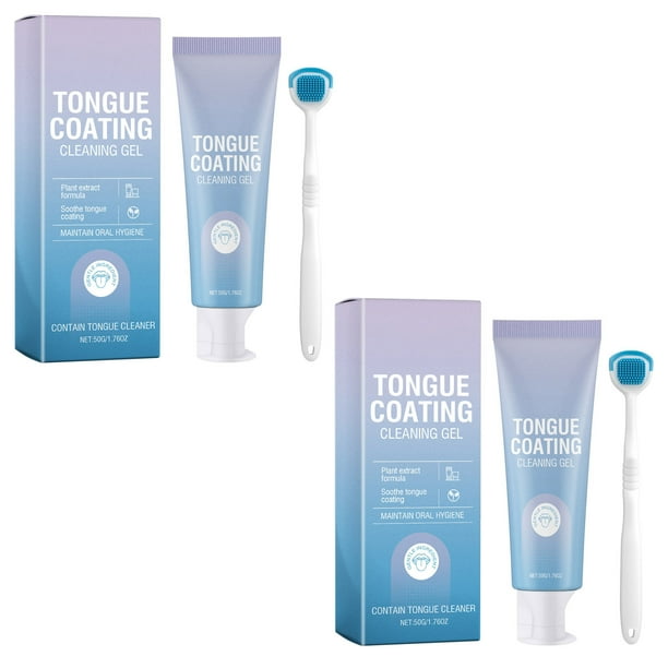 Gel lingual con raspador de lengua, kit de gel limpiador lingual, fácil de usar, blanco, para eliminar la lengua vellosa, gel limpiador lingual con cepillo limpiador, gel para uñas