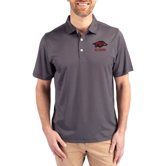 Men's Cutter & Buck Black Arkansas Razorbacks Alumni Pike Eco Symmetry Print Stretch Recycled Polo