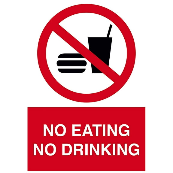 Vinyl Stickers - No Eating No Drinking Sign - Safety and Warning Warehouse Signs Stickers - 3.5" x 5" - 3 Pack