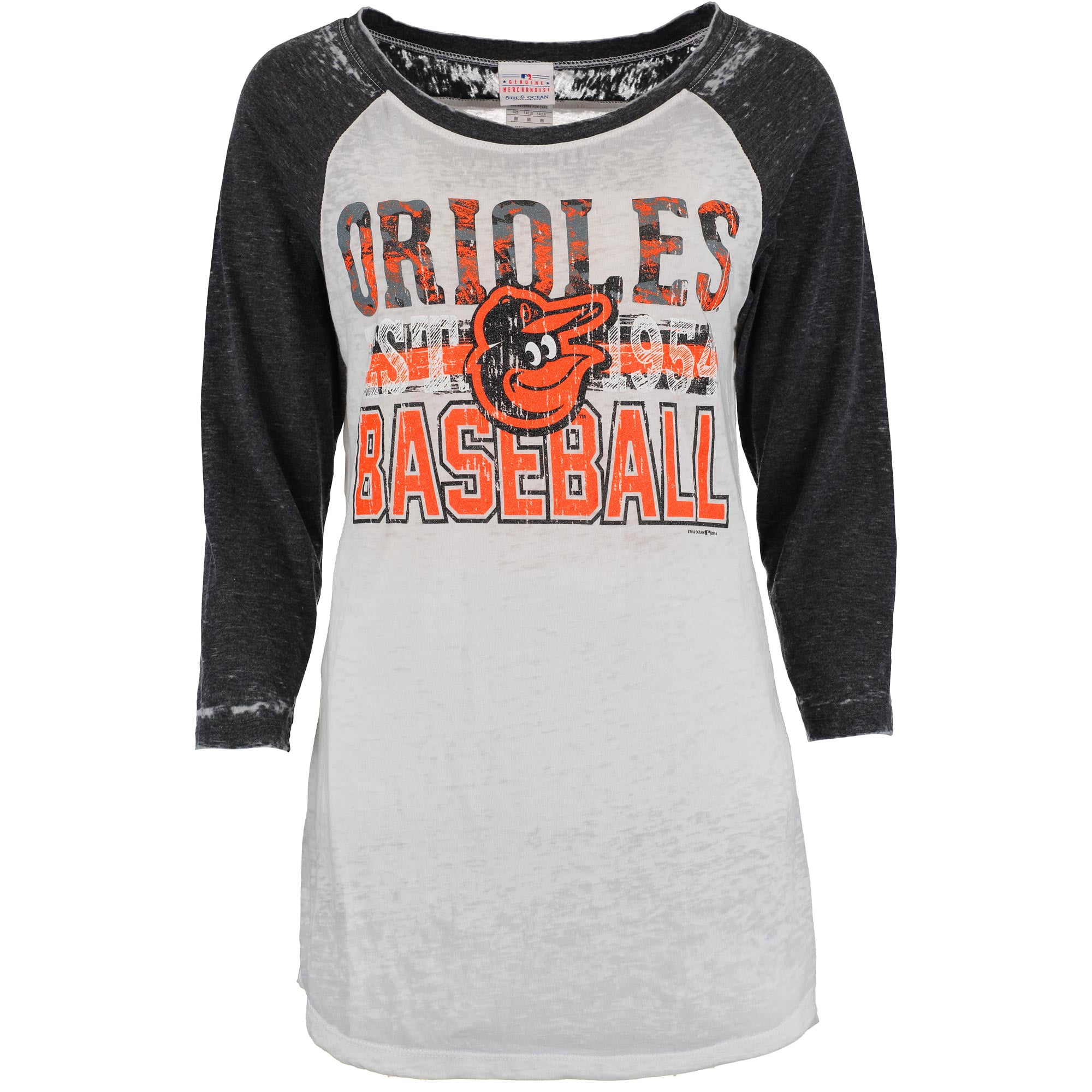 Baltimore Orioles 5th Ocean By New Era Women S First Team Three Quarter Raglan Sleeve Burnout T Shirt White Black Walmart Com Walmart Com