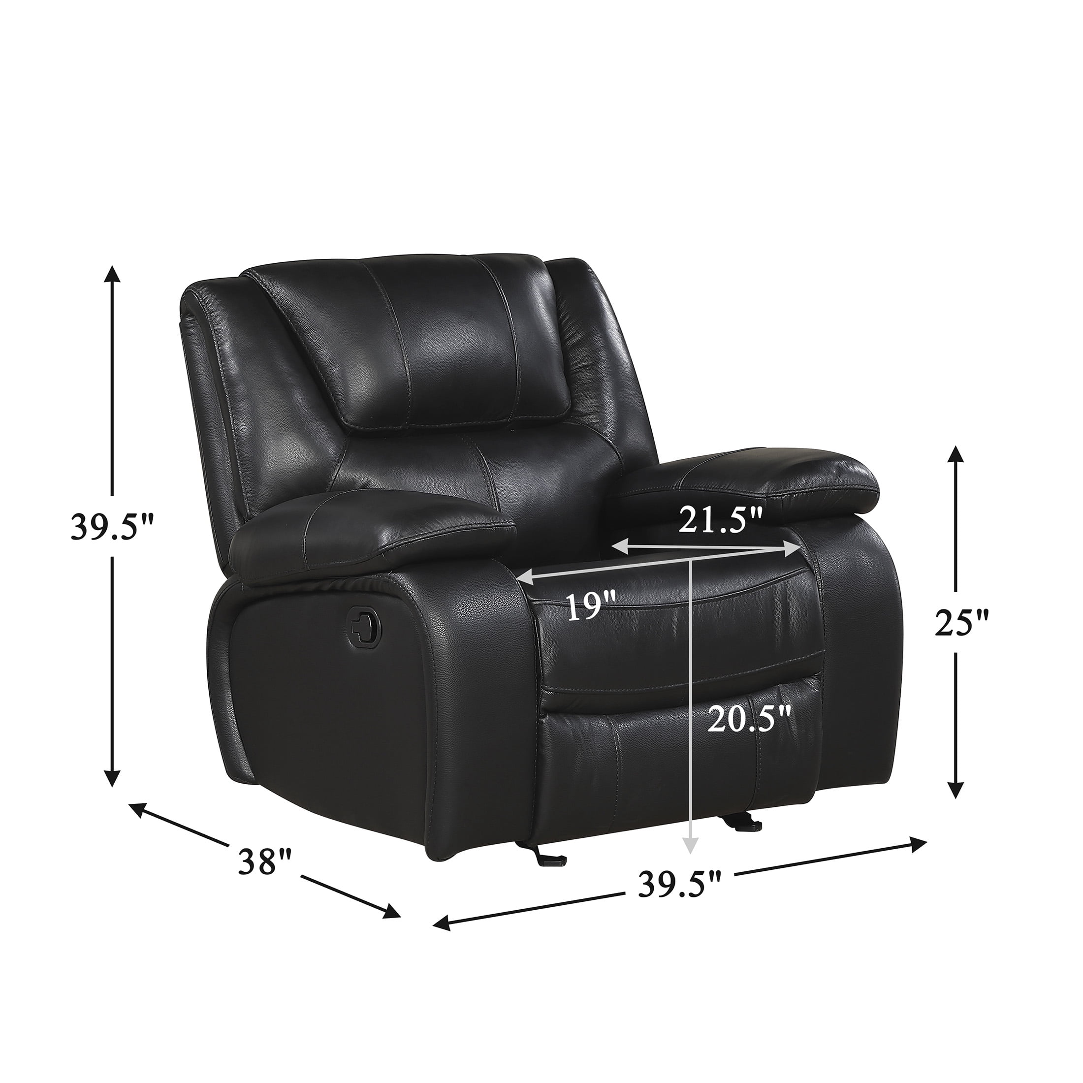 OakvillePark Arlisse Leather Match Manual Glider Reclining Chair, Black