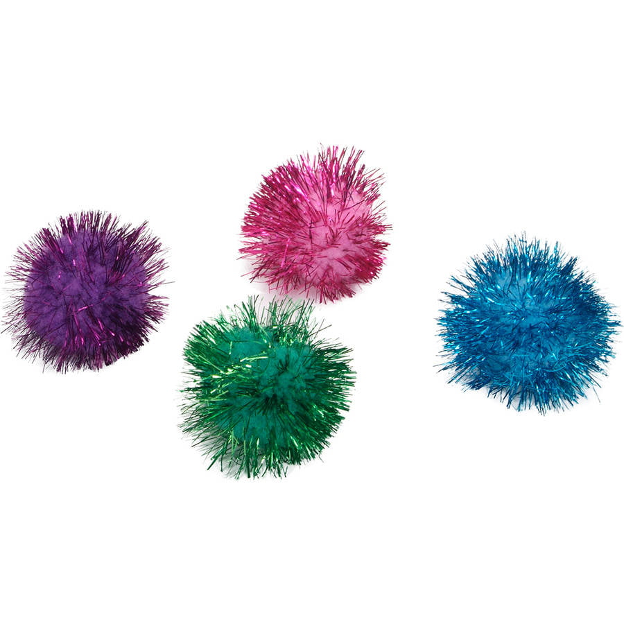 70pcs 0.98" Multicolor Glitter PomPom Balls Cat Kitten Pubby Toys High Quality 