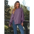 thumbnail image 2 of TEMOFON Sweatshirt for Women Crewneck Long Sleeve Hoodies Side Slit Casual Loose Slouchy Pullover Top Purple, 2 of 5