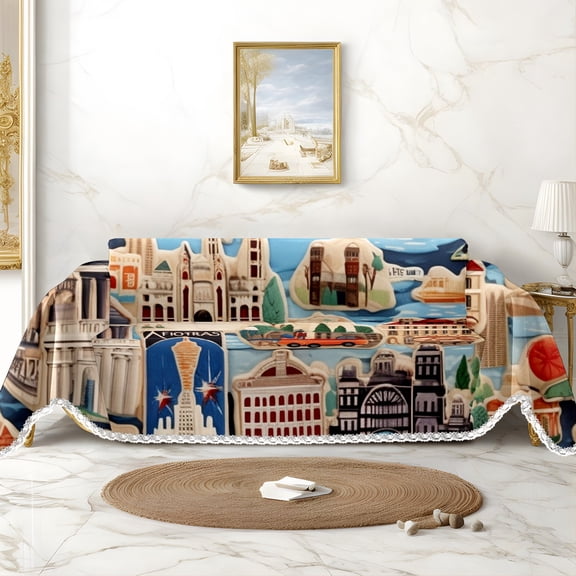 Throw Sofa Cover Soft Washable Decorative Couch Covers for 3 Cushion with Tassels Furniture Protector for Pets and Kids 71x91in