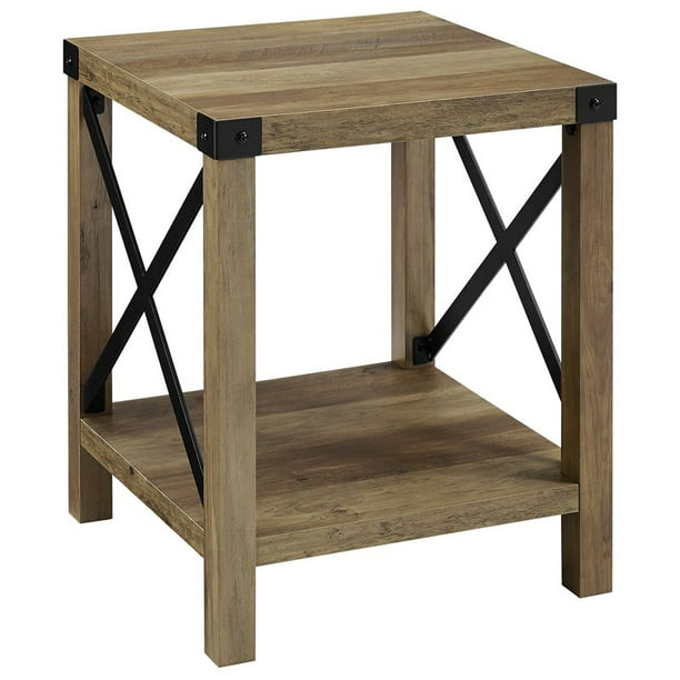 18 Inch Farmhouse Metal X Side Table In Reclaimed Barnwood Com - Reclaimed Wood End Tables With Drawers