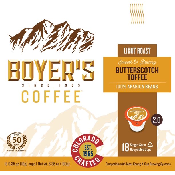 Boyer's Coffee Butterscotch Toffee Light Roast Keurig Coffee Pods, 18 Ct
