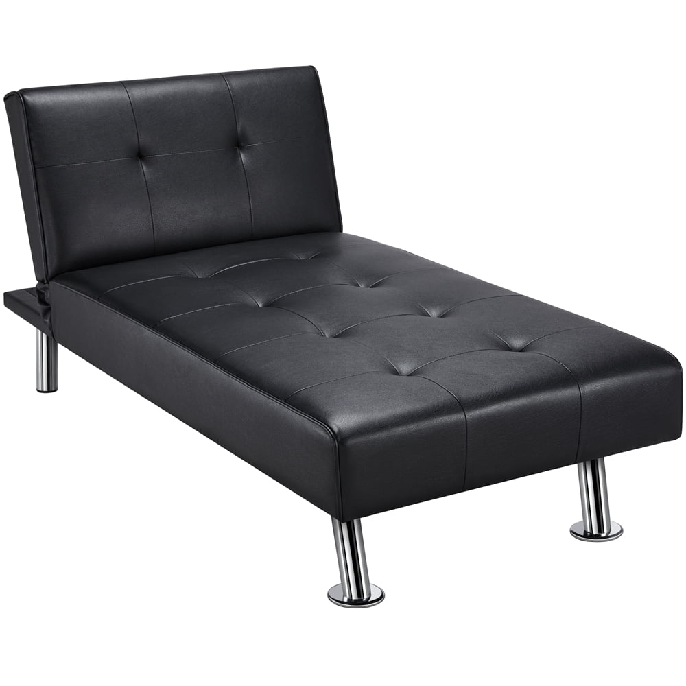 Alden Design Convertible Faux Leather Futon Chaise Lounge, Black ...