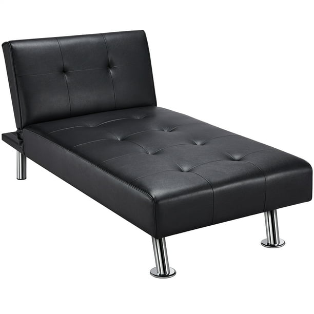 Smilemart Faux Leather Chaise Lounge Convertible Tufted Futon Daybed Full Black Com - Black Leather Chaise Smilemart Faux Leather Chaise Lounge Convertible Tufted Futon Daybed Full Black Com - Black Leather Chaise