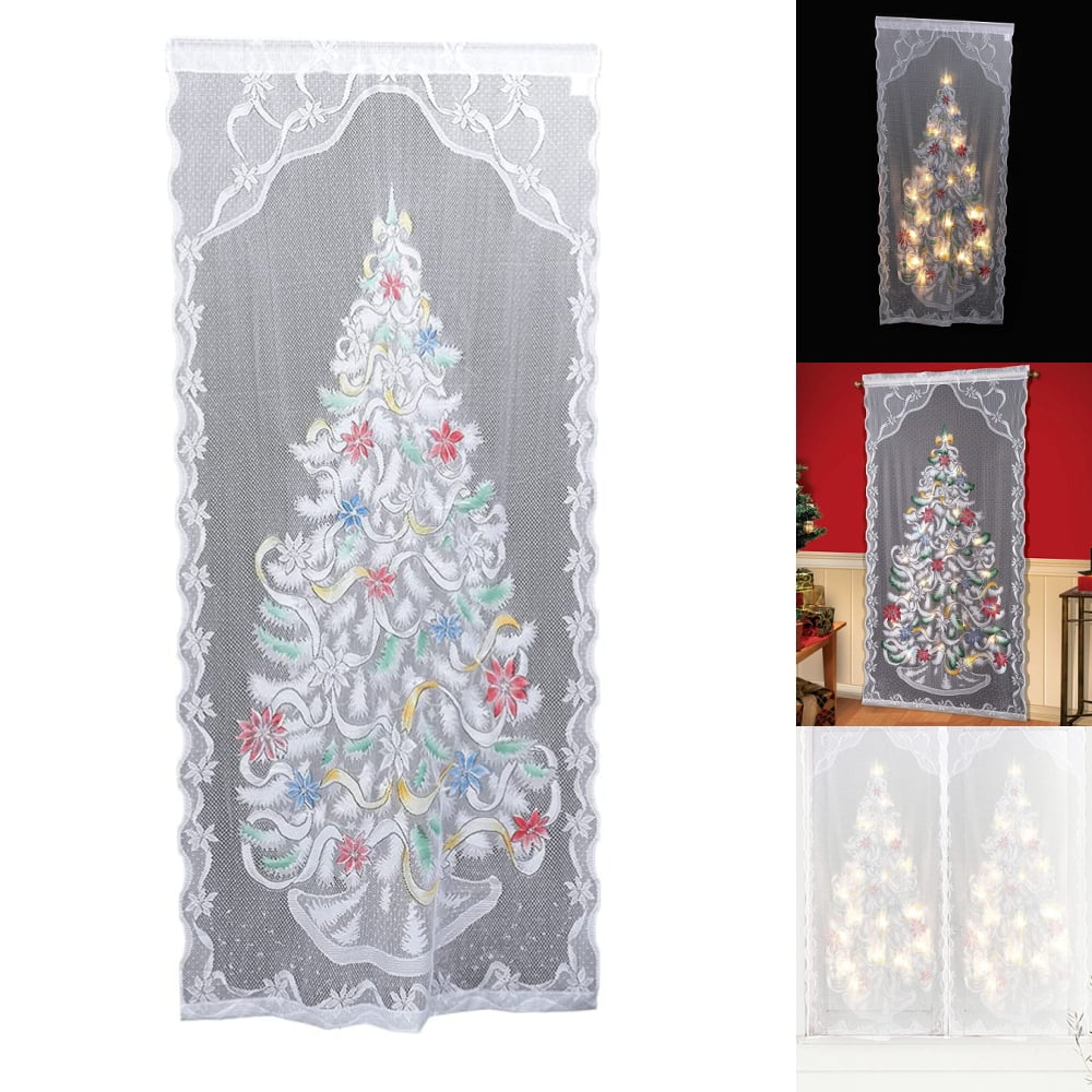 Yipa Colorful Window Curtain Lace Rod Pocket Drapes Panel Christmas Tree Curtains Treatments Living Room Kitchen