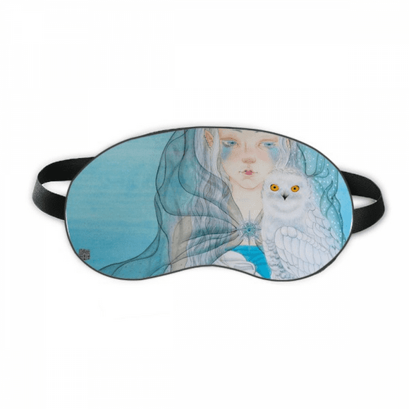 Blue White Owl Girl Chinese Style Watercolor Sleep Eye Shield Soft Night Blindfold Shade Cover
