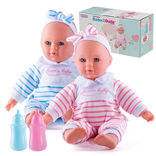 Prextex Twin Baby Doll Set with Boy and Girl Dolls and Bottles Doll