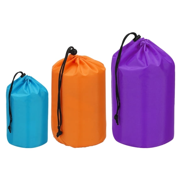 Uxcell Stuff Sack, 4x8"/5x10"/7x13" Waterproof Outdoor Storage Sack Portable Drawstring Bag for Camping, Blue/Orange/Purple 3 Pcs