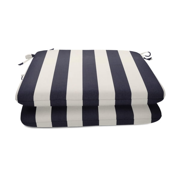 Casual Cushion Outdoor Chair Cushion, Striped Sunbrella Fade-Resistant for Patio Dining Chairs, Kitchen & Porch Benches, 18"W x 18"D, 2" thick, Reversible, Maxim Navy
