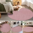 thumbnail image 6 of Vintage Nude Pink Large Area Rugs for Bedroom Living Room, Soft Non Slip Carpet Bedside Rug, Farmhouse Retro Solid Color Linen Texture Round Floor Cover Kitchen Accent Rug 5' for Dining Room/Office, 6 of 9