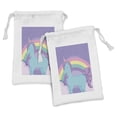 thumbnail image 1 of Unicorn Fabric Pouch Set of 2, Pony Rainbow Dreamy Color Theme, Small Drawstring Bag for Toiletries Masks and Favors, 9" x 6", Lavender Blue Multicolor, by Ambesonne, 1 of 2